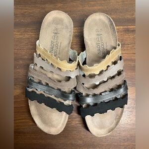 Naot Adina leather strap slide sandal khaki silver gray women’s size 6